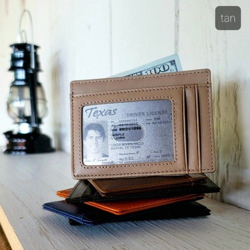 Genuine Leather ID Wallet Credit Card Case in Tan